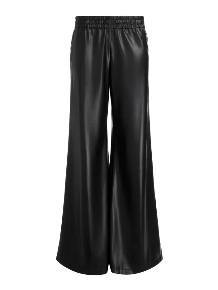 Alice Olivia ELBA VEGAN LEATHER LOW RISE PANT WITH RACING STRIPE Black Women Pants