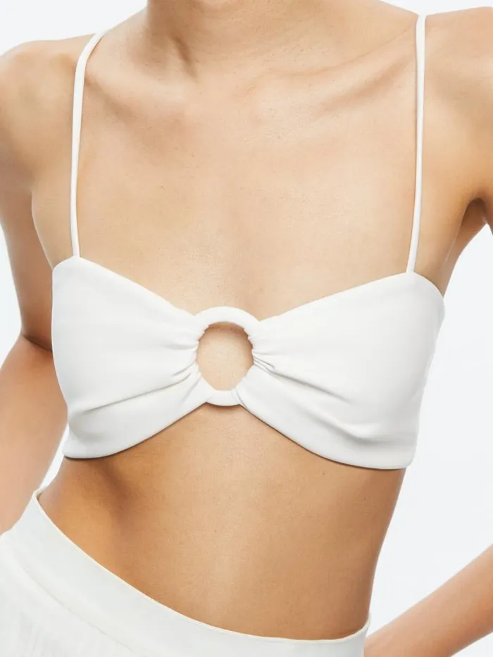 Alice Olivia ESSIE VEGAN LEATHER BRA TOP Off White Women Tops