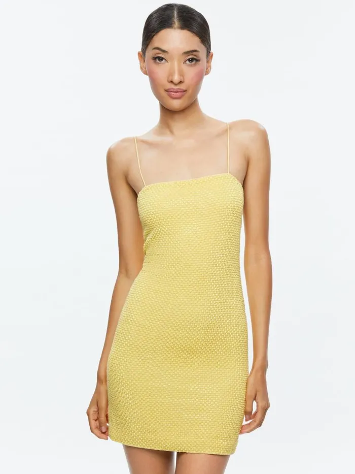 Alice Olivia FIFI EMBELLISHED FITTED MINI CAMI DRESS Lemon Meringue Women Dresses