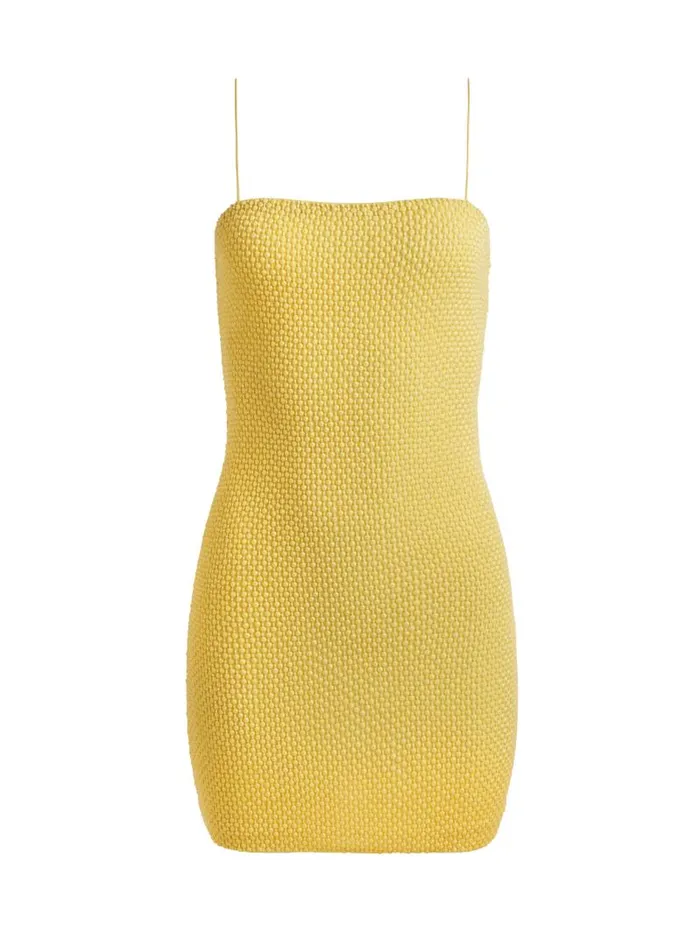 Alice Olivia FIFI EMBELLISHED FITTED MINI CAMI DRESS Lemon Meringue Women Dresses