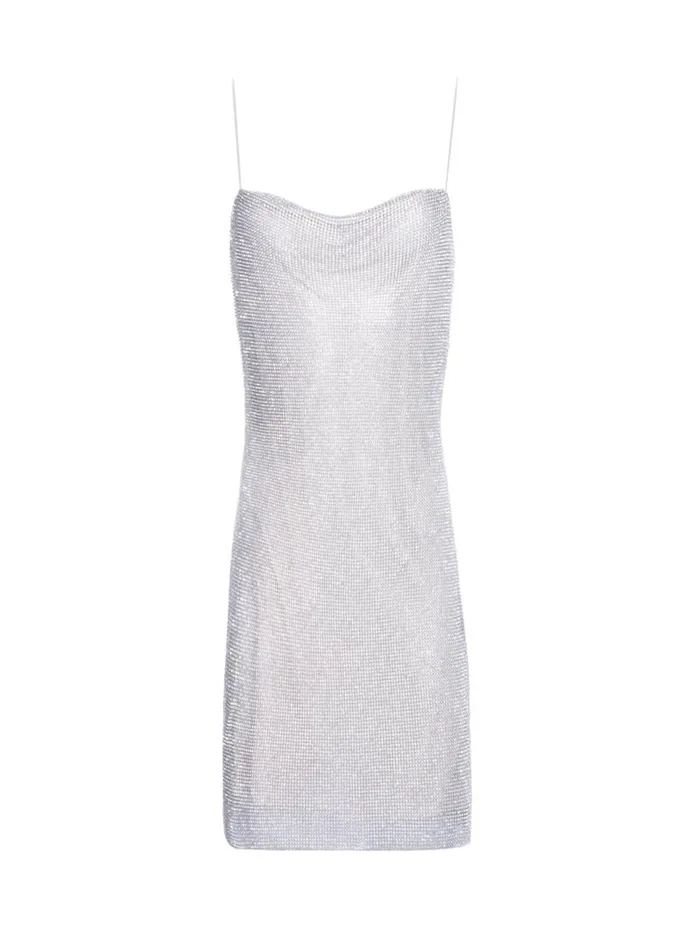 Alice Olivia HARMONY CRYSTAL MINI DRESS Silverchainmail Women Dresses