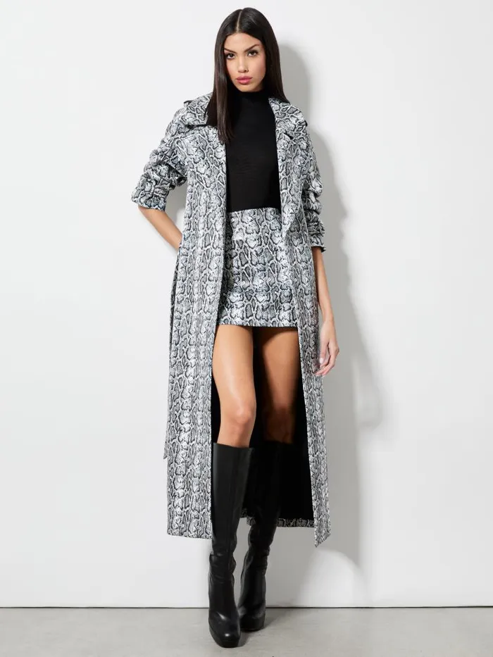 Alice Olivia JARRETT VEGAN SNAKE STRONG SHOULDER MAXI COAT Off Whiteblack Python Women Jackets Coats
