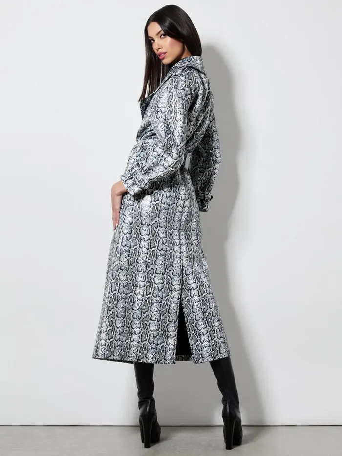 Alice Olivia JARRETT VEGAN SNAKE STRONG SHOULDER MAXI COAT Off Whiteblack Python Women Jackets Coats