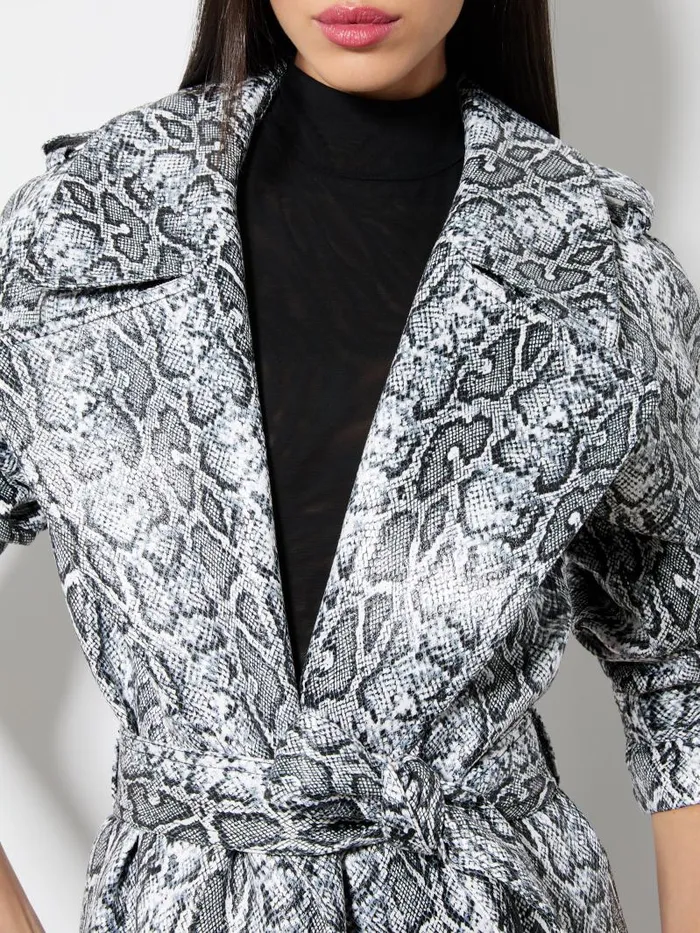 Alice Olivia JARRETT VEGAN SNAKE STRONG SHOULDER MAXI COAT Off Whiteblack Python Women Jackets Coats