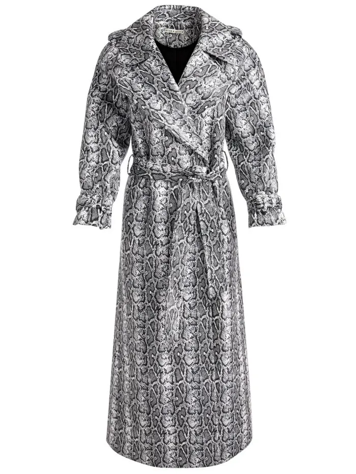 Alice Olivia JARRETT VEGAN SNAKE STRONG SHOULDER MAXI COAT Off Whiteblack Python Women Jackets Coats