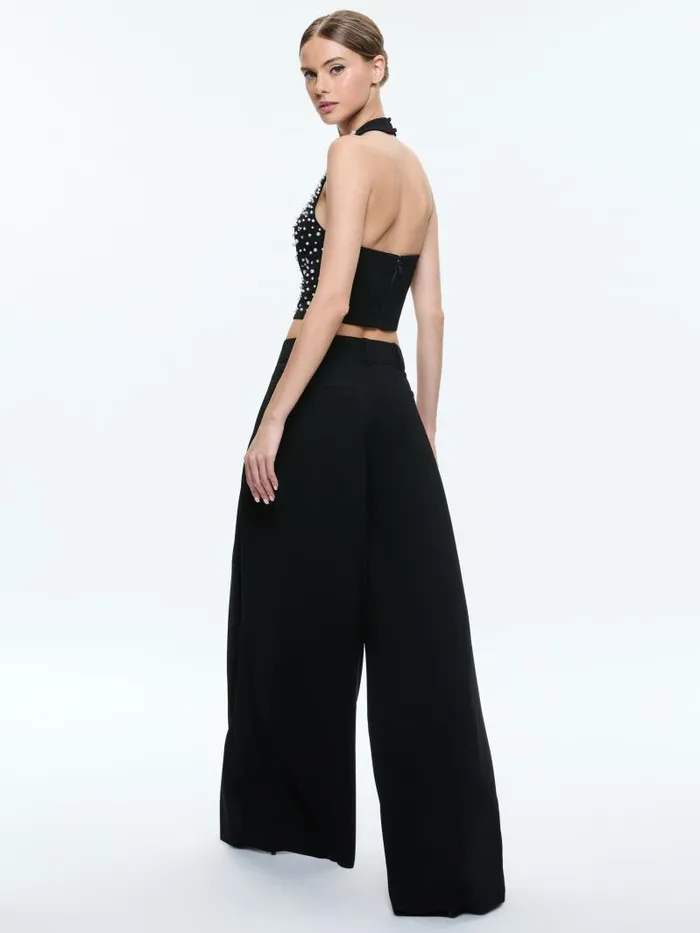 Alice Olivia KIESHA EMBELLISHED HALTER CROPPED TOP Blacksilver Women Tops