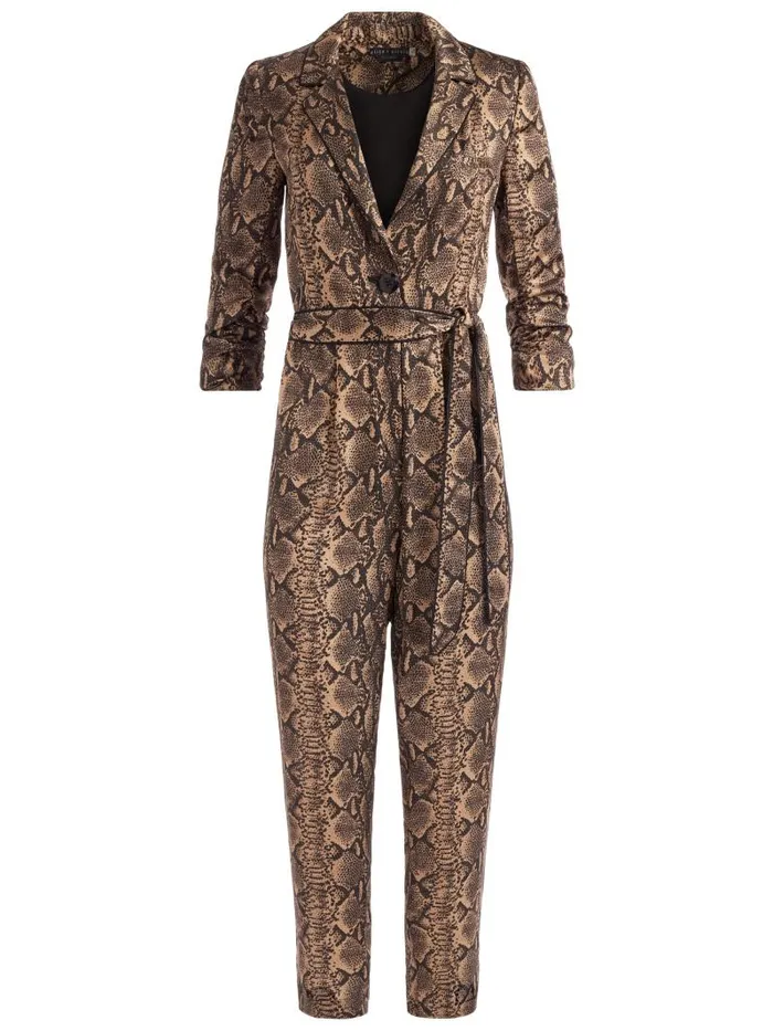 Alice Olivia LOUETTA PLEATED TUXEDO JUMPSUIT Camelblack Snake Women Jumpsuits Rompers