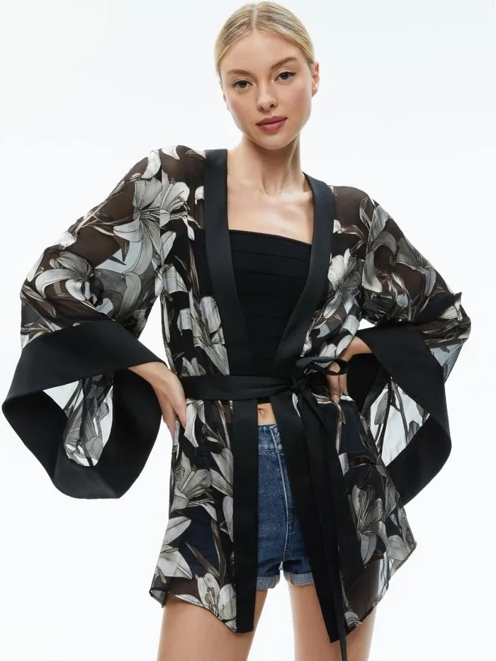 Alice Olivia MARIANA MINI KIMONO Stargazer Black Lg Women Jackets Coats