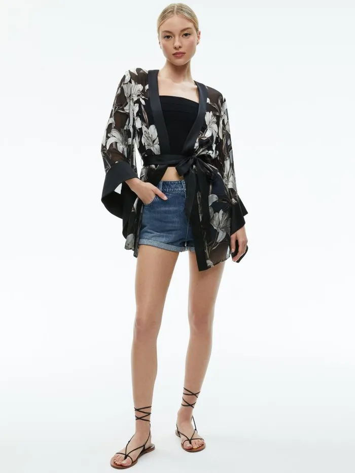 Alice Olivia MARIANA MINI KIMONO Stargazer Black Lg Women Jackets Coats