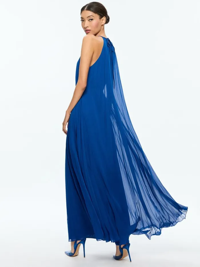 Alice Olivia MATIRA TIE NECK DRAMA PLEATED MAXI DRESS Royal Women Dresses