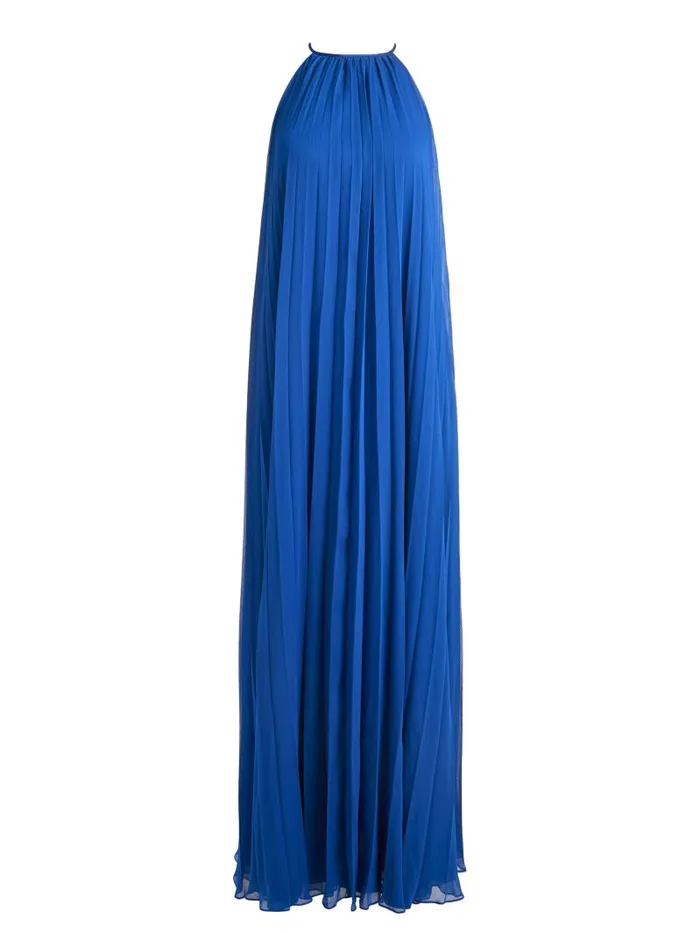 Alice Olivia MATIRA TIE NECK DRAMA PLEATED MAXI DRESS Royal Women Dresses