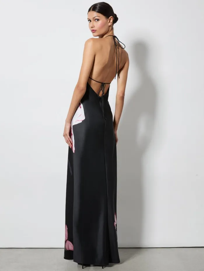 Alice Olivia MONTANA COWL STRAP BACK MAXI GOWN WITH SCARF Luna Floral Women Dresses