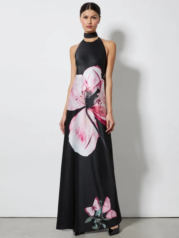 Alice Olivia MONTANA COWL STRAP BACK MAXI GOWN WITH SCARF Luna Floral Women Dresses