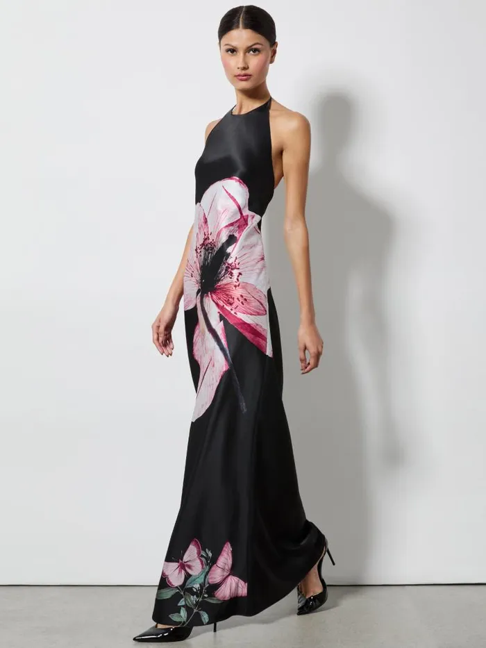 Alice Olivia MONTANA COWL STRAP BACK MAXI GOWN WITH SCARF Luna Floral Women Dresses