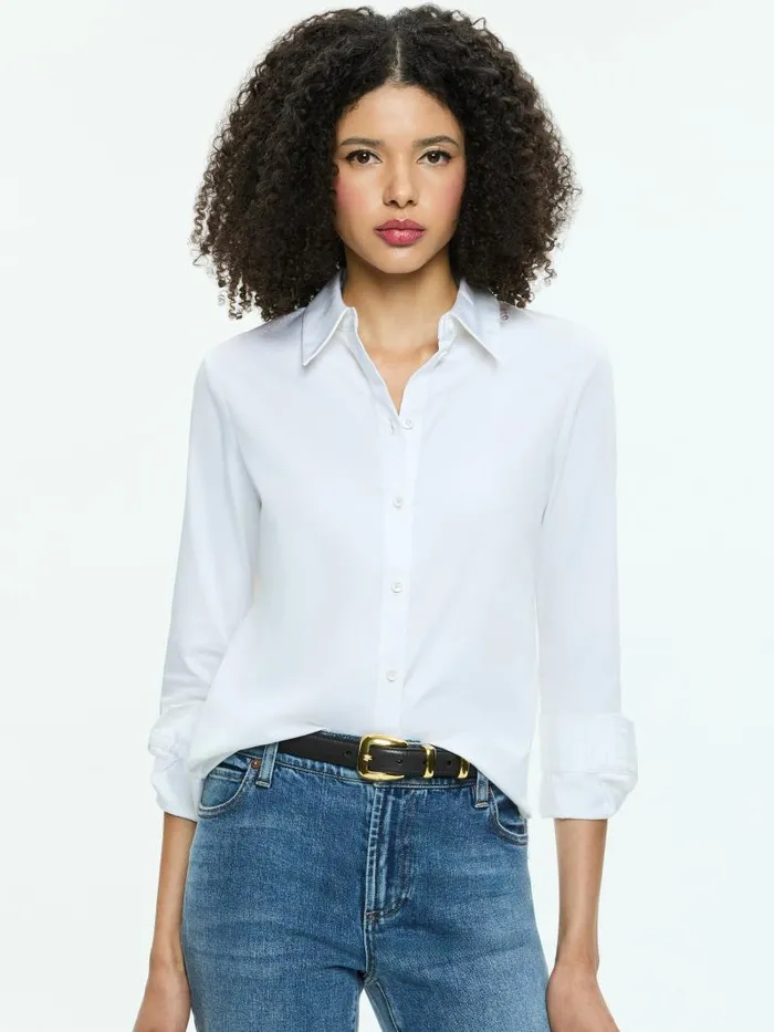 Alice Olivia PERFECT BUTTON DOWN Off White Women Tops