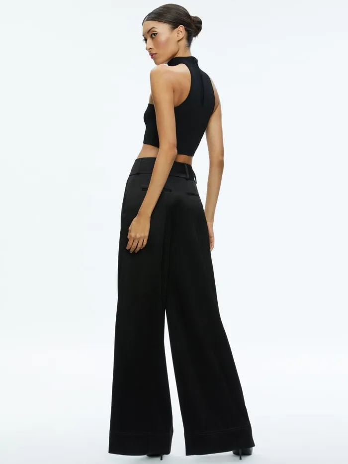 Alice Olivia RAYA MOCK NECK RACERBACK CROPPED PULLOVER Black Women Tops