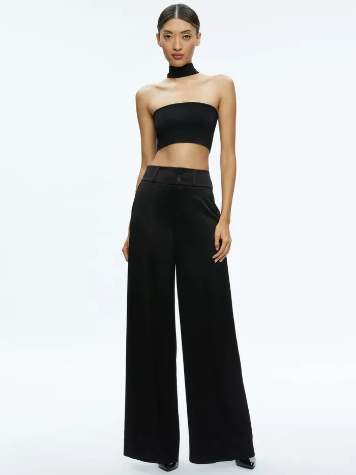 Alice Olivia RAYA MOCK NECK RACERBACK CROPPED PULLOVER Black Women Tops