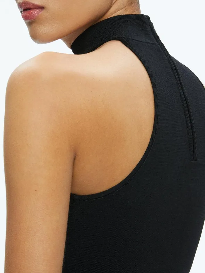 Alice Olivia RAYA MOCK NECK RACERBACK CROPPED PULLOVER Black Women Tops