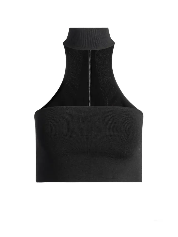 Alice Olivia RAYA MOCK NECK RACERBACK CROPPED PULLOVER Black Women Tops