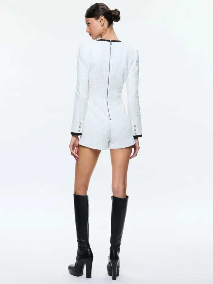 Alice Olivia SHILOH BUTTONFRONT PATCH POCKET ROMPER Off Whiteblack Women Jumpsuits Rompers