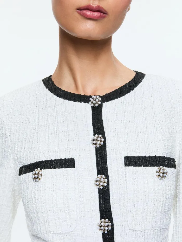 Alice Olivia SHILOH BUTTONFRONT PATCH POCKET ROMPER Off Whiteblack Women Jumpsuits Rompers