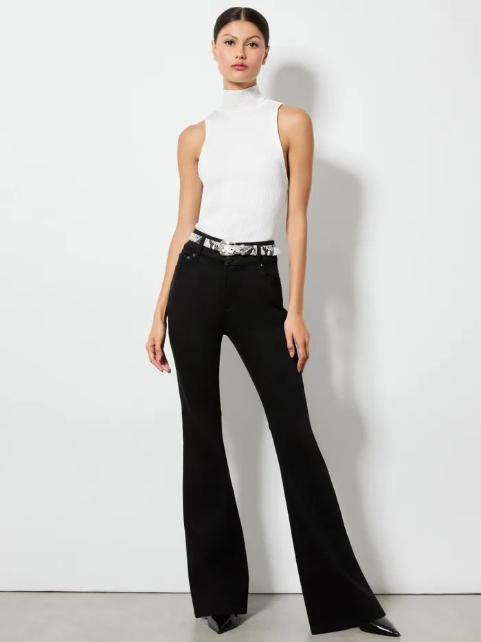Alice Olivia STACEY MID RISE BELL JEAN Black Women Pants