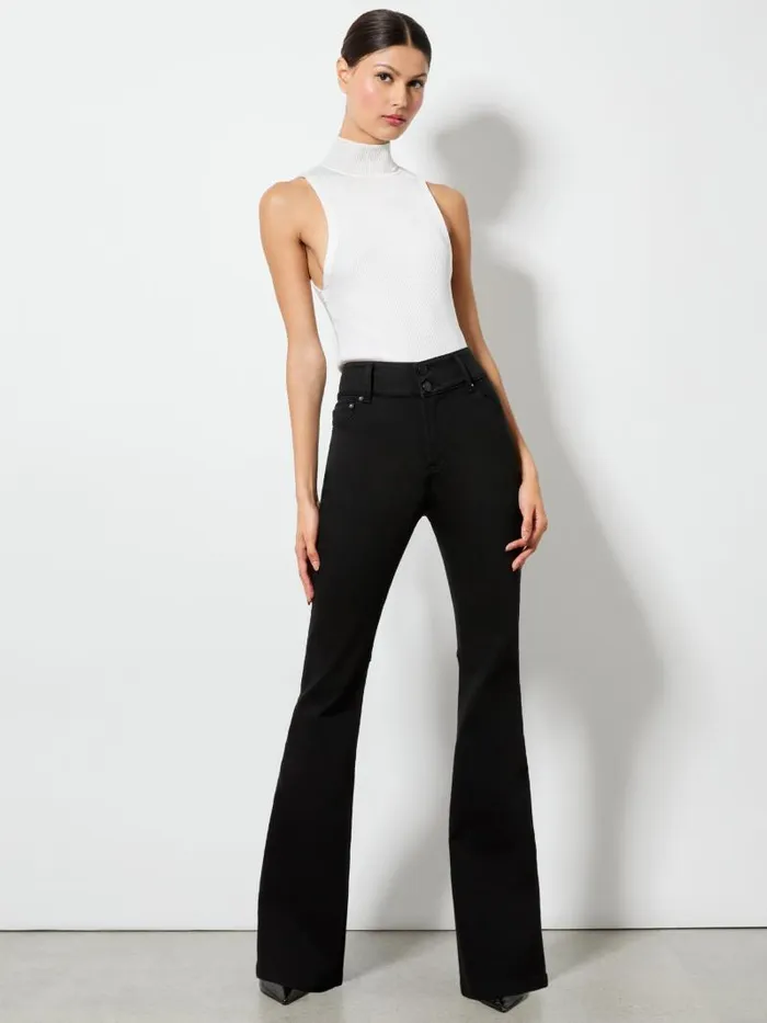 Alice Olivia STACEY MID RISE BELL JEAN Black Women Pants