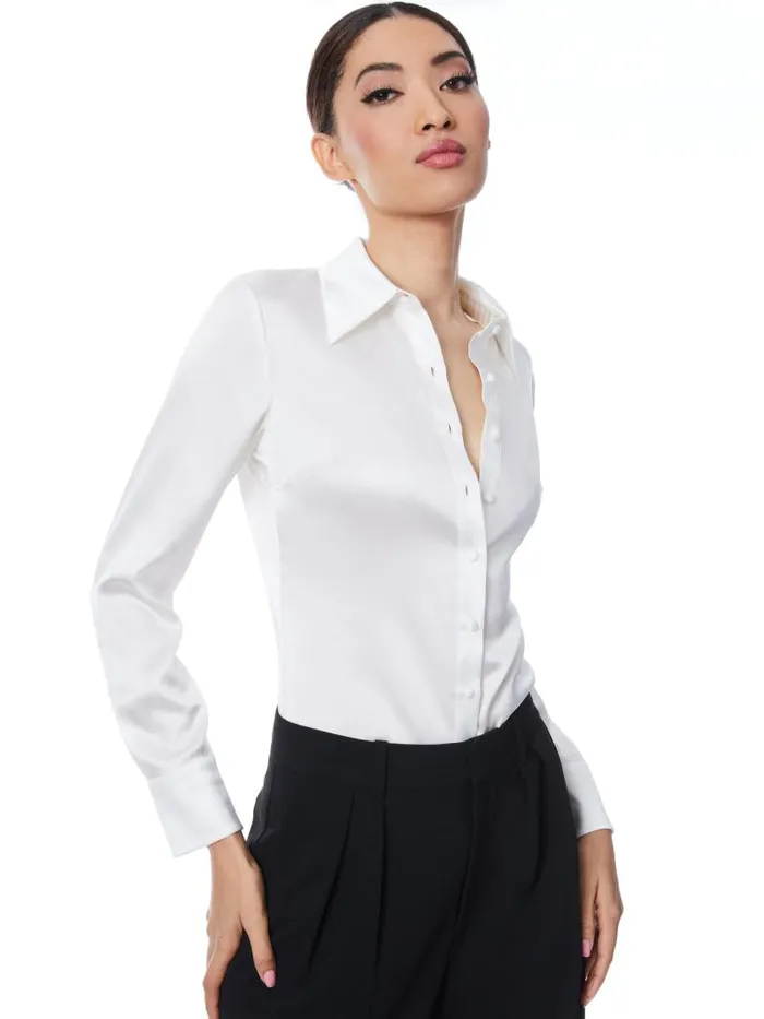 Alice Olivia WILLA FITTED PLACKET TOP Black Women Tops