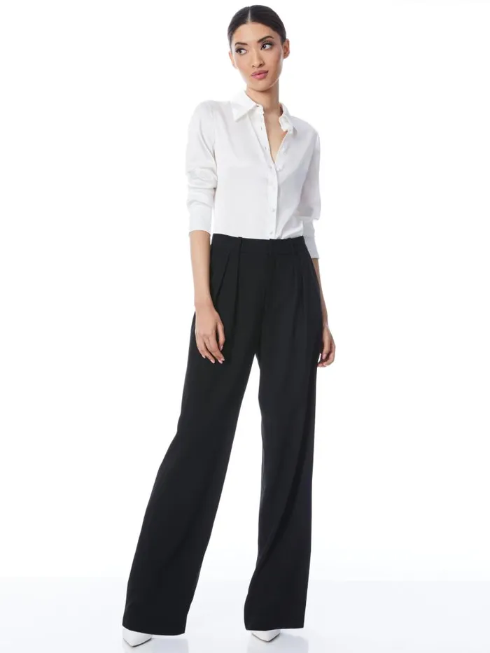Alice Olivia WILLA FITTED PLACKET TOP Black Women Tops