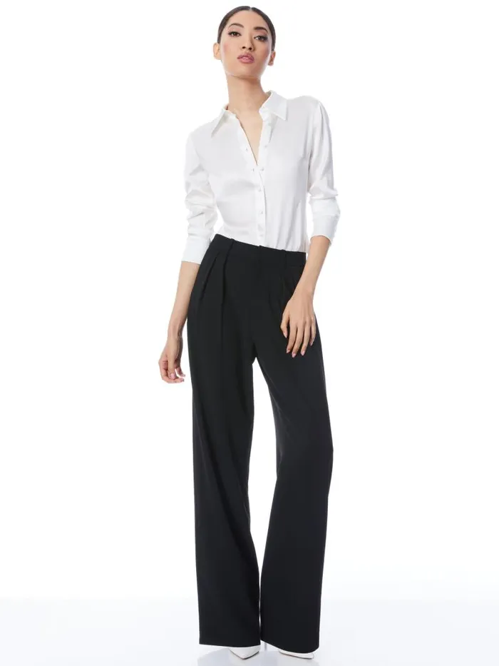 Alice Olivia WILLA FITTED PLACKET TOP Black Women Tops