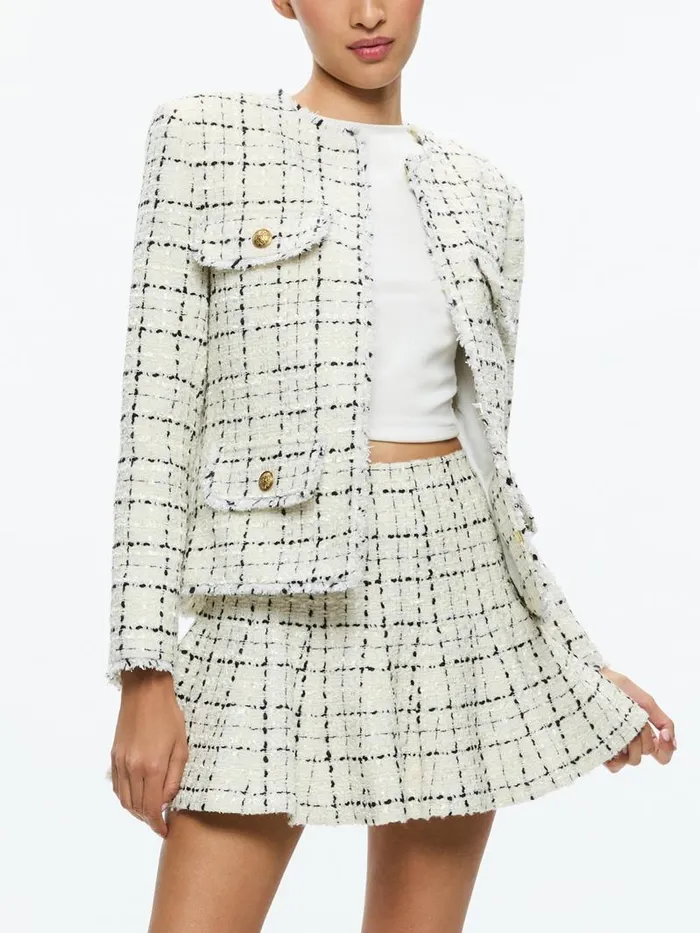Alice Olivia ZONA HIGH RISE GODET MINI SKIRT Off Whiteblack Women Skirts