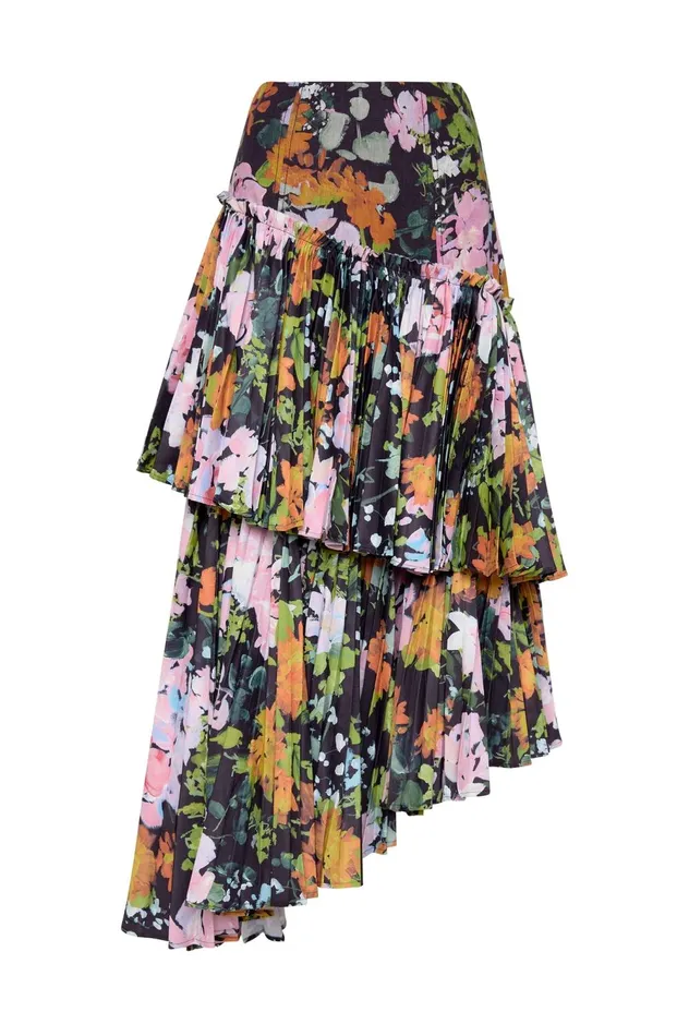 Alice Pleated Asymmetric Midi Skirt Midnight Floral Women Aje Skirts