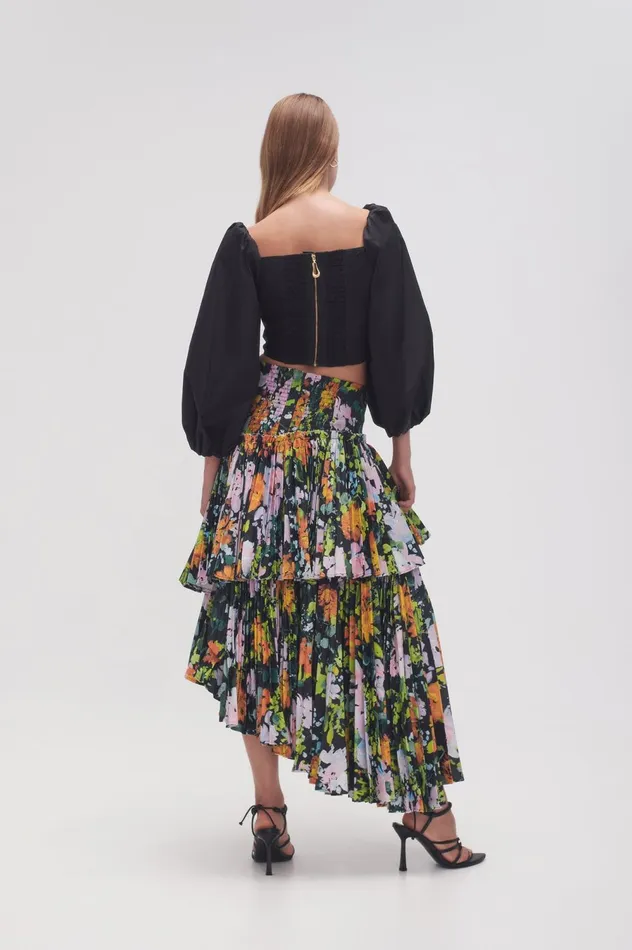 Alice Pleated Asymmetric Midi Skirt Midnight Floral Women Aje Skirts