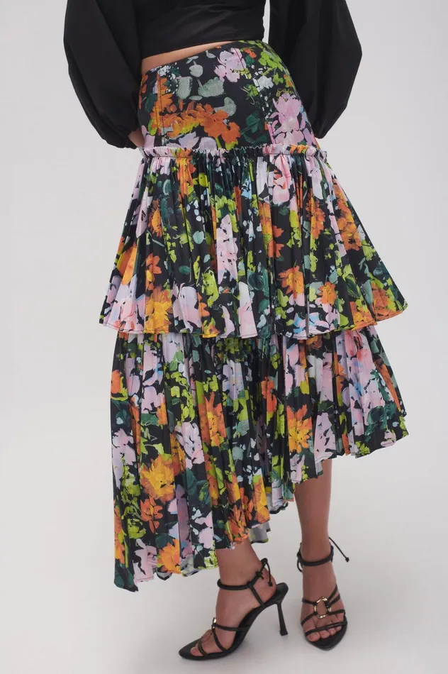 Alice Pleated Asymmetric Midi Skirt Midnight Floral Women Aje Skirts