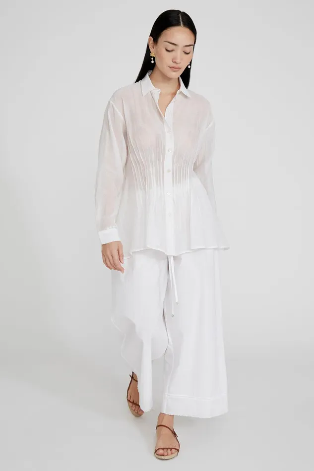 Allison Pintucked Blouse White Women Chan Luu Tops