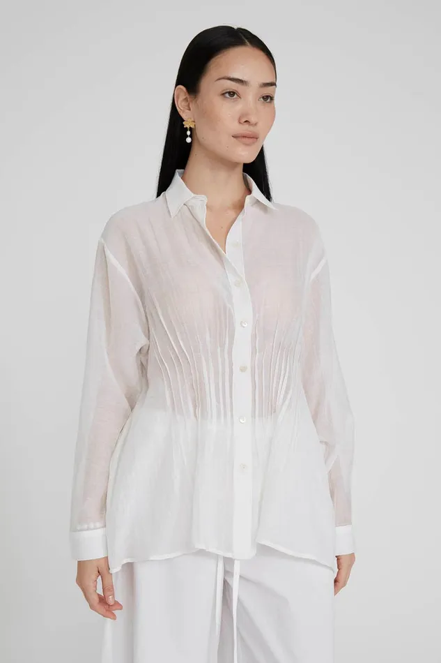 Allison Pintucked Blouse White Women Chan Luu Tops