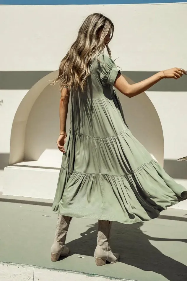 Amanda Tiered Dress In Sage Sage Women Bohme Dresses