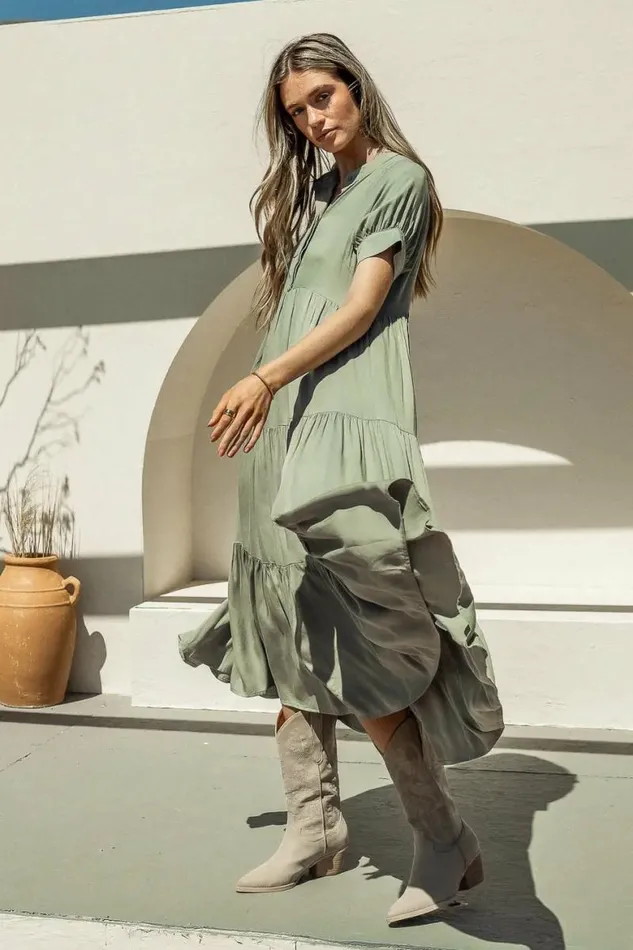 Amanda Tiered Dress In Sage Sage Women Bohme Dresses