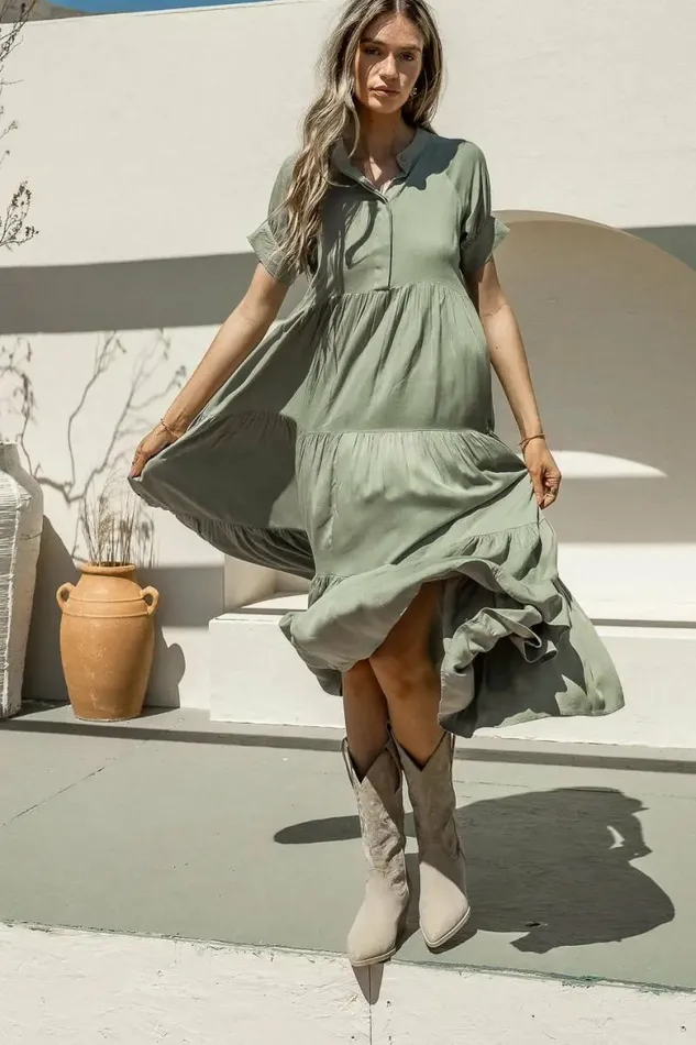 Amanda Tiered Dress In Sage Sage Women Bohme Dresses
