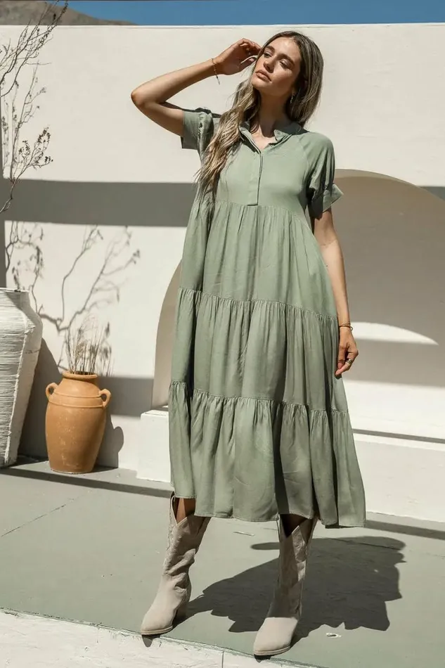 Amanda Tiered Dress In Sage Sage Women Bohme Dresses