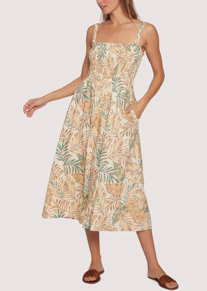 Anafi Palm Midi Dress Ivory Women Lost Wander Dresses