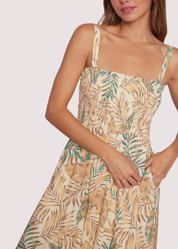 Anafi Palm Midi Dress Ivory Women Lost Wander Dresses