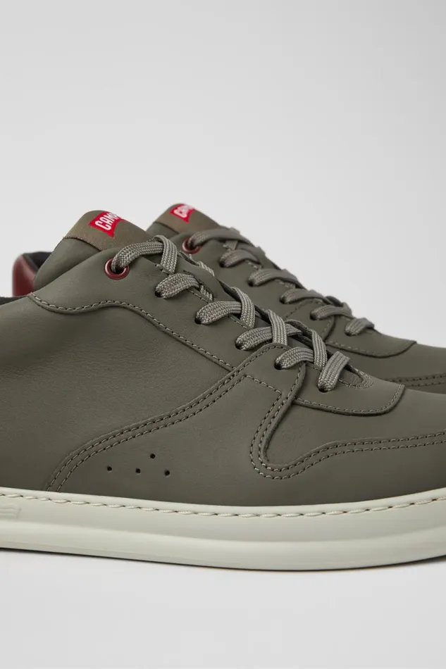 Ankle Boots Men Camper Runner Brownish Gray Leather Sneakers