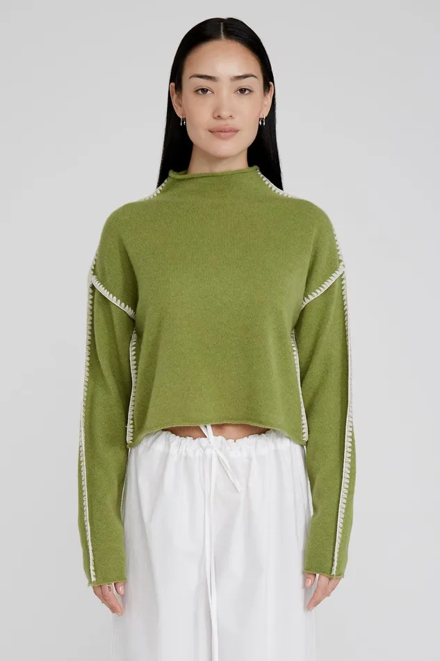 Annie Cashmere Cropped Sweater Green Women Chan Luu Knitwear