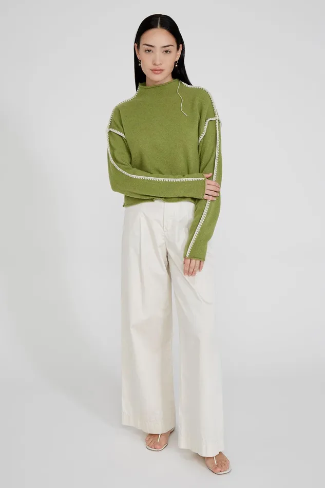 Annie Cashmere Cropped Sweater Green Women Chan Luu Knitwear