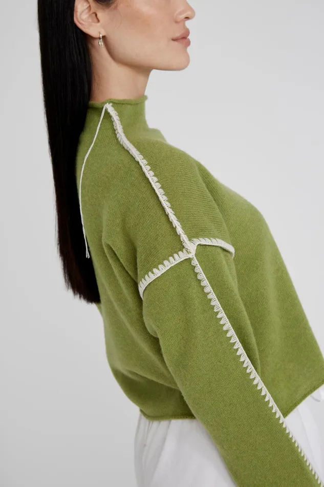 Annie Cashmere Cropped Sweater Green Women Chan Luu Knitwear