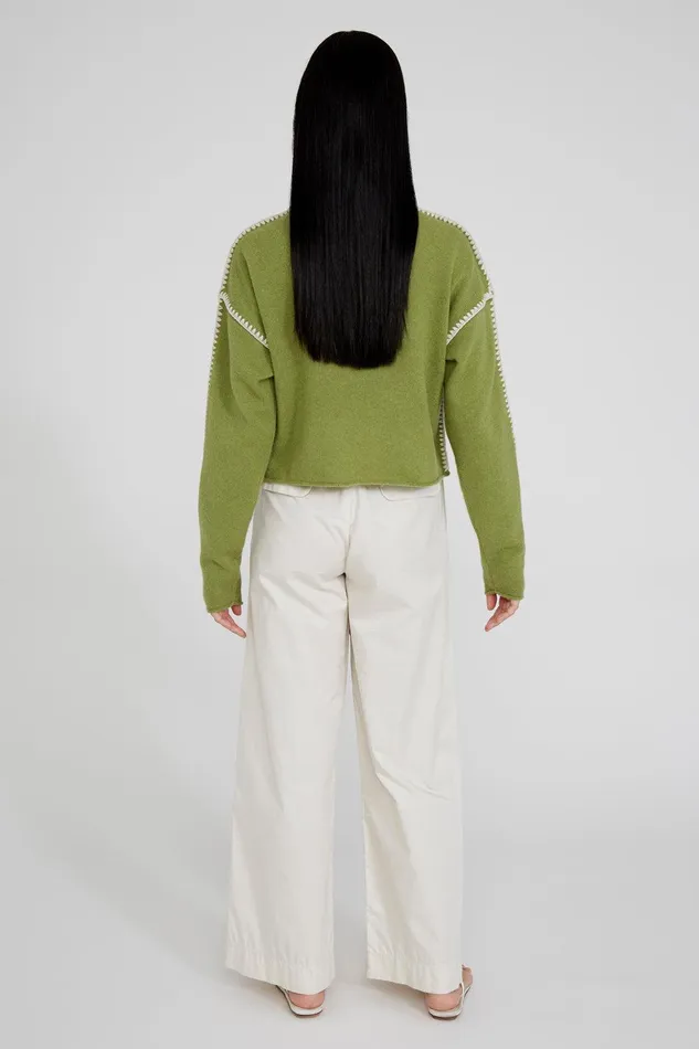 Annie Cashmere Cropped Sweater Green Women Chan Luu Knitwear