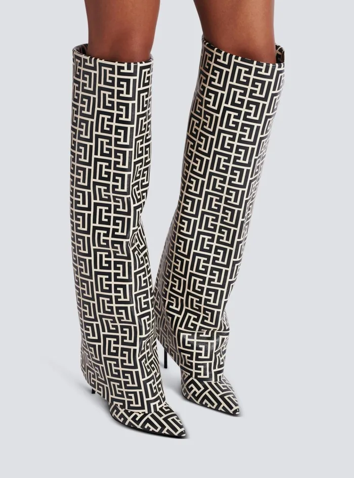 Ariel Monogrammed Leather Boots Black Women Balmain Boots