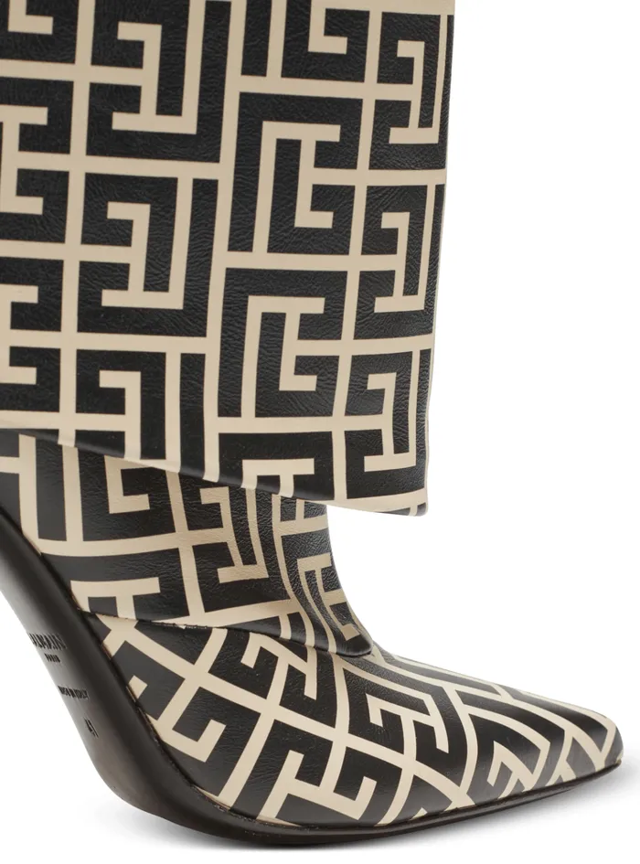 Ariel Monogrammed Leather Boots Black Women Balmain Boots