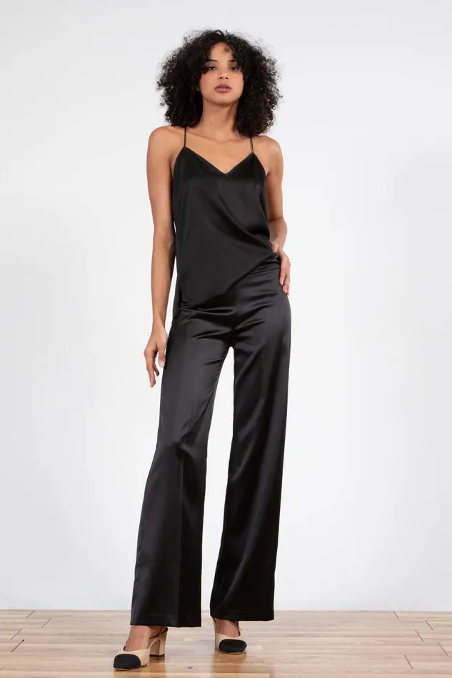 Avenue Montaigne FLAVIA Satin Black Women Pants